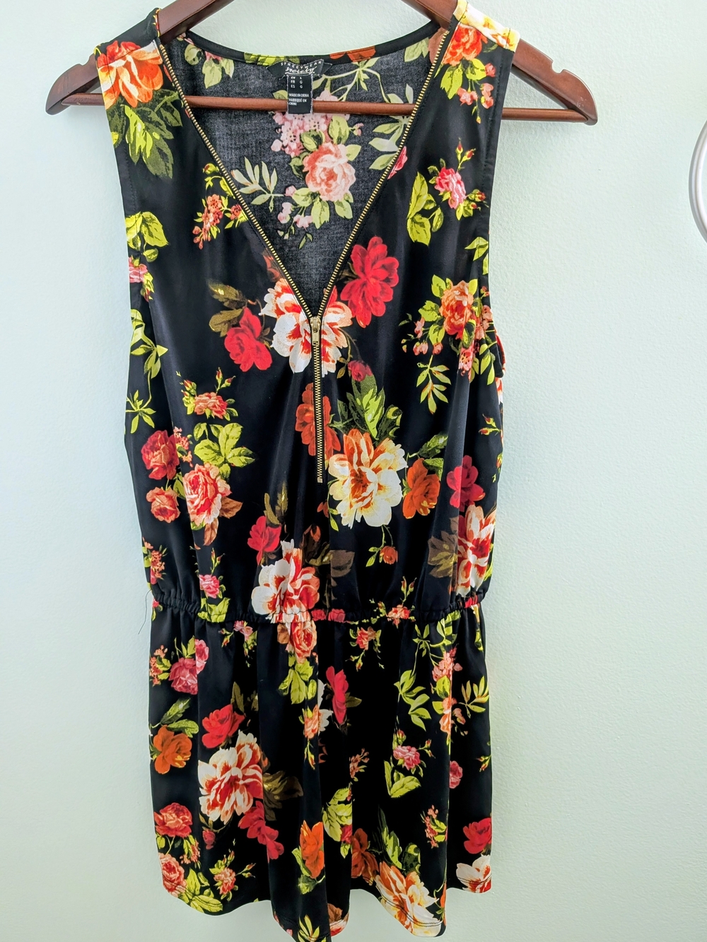 Streetwear Society Black Floral Zip-Front Romper